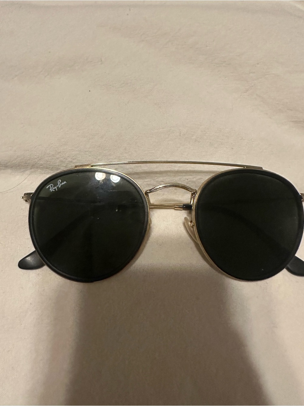 Ray-Ban Round Double Bridge Sunglasses in Black and Gold-Tone